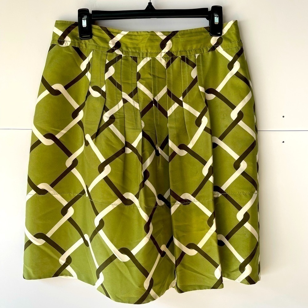 Banana Republic Women's Green Multicolor A-Line Flared Pleated Short Skirt, Sz 4